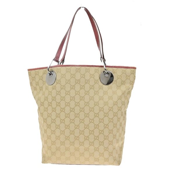 GUCCI Logo GG Pattern Shoulder Tote Bag Canvas Leather Brown Red SHW 65YH037 - Picture 1 of 14